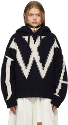 JW Anderson Navy Chunky Knit Logo Hoodie