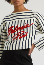Balmain Logo-print Striped Cotton top Cream