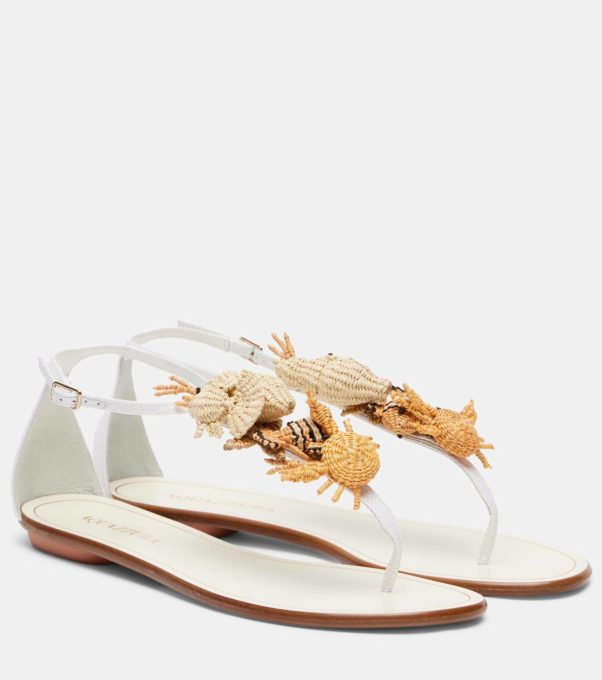 Aquazzura Marea raffia and leather thong sandals
