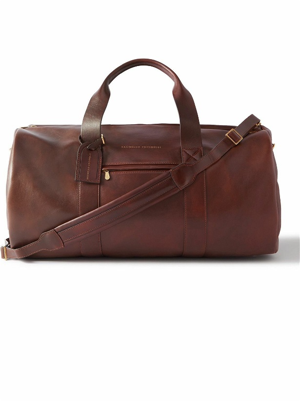 Photo: Brunello Cucinelli - Vitello Nuvolato Logo-Print Leather Duffle Bag