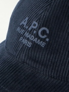 A.P.C. - Charlie Rue Madame Logo-Print Cotton-Corduroy Baseball Cap - Blue