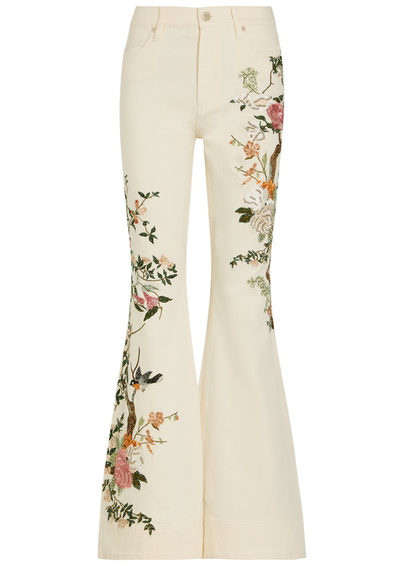 Photo: Alice + Olivia Beautiful Floral-embroidered Flared-leg Jeans White