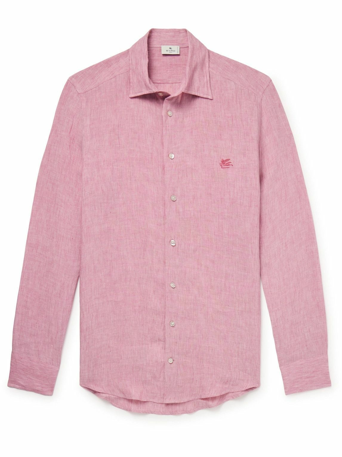 Photo: Etro - Slim-Fit Logo-Embroidered Linen Shirt - Pink