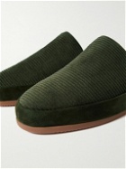 Mulo - Suede-Trimmed Corduroy Slippers - Green