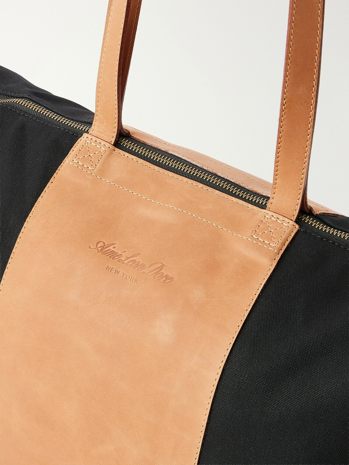 Aimé Leon Dore - Logo-Embossed Leather-Trimmed Canvas Tote - Black