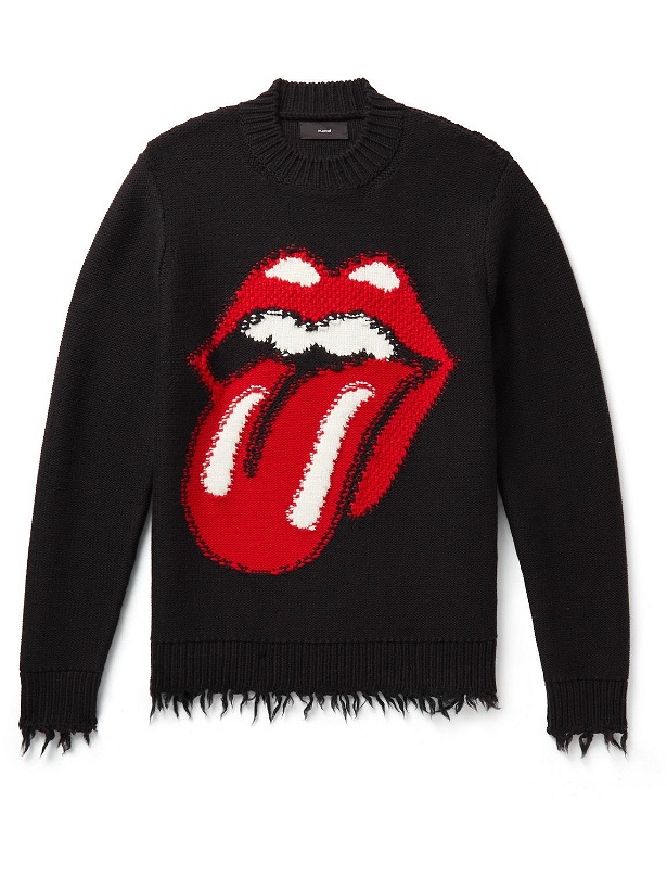 Photo: Alanui - The Rolling Stones Start Me Up Frayed Intarsia Virgin Wool Sweater - Black