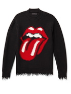 Alanui - The Rolling Stones Start Me Up Frayed Intarsia Virgin Wool Sweater - Black