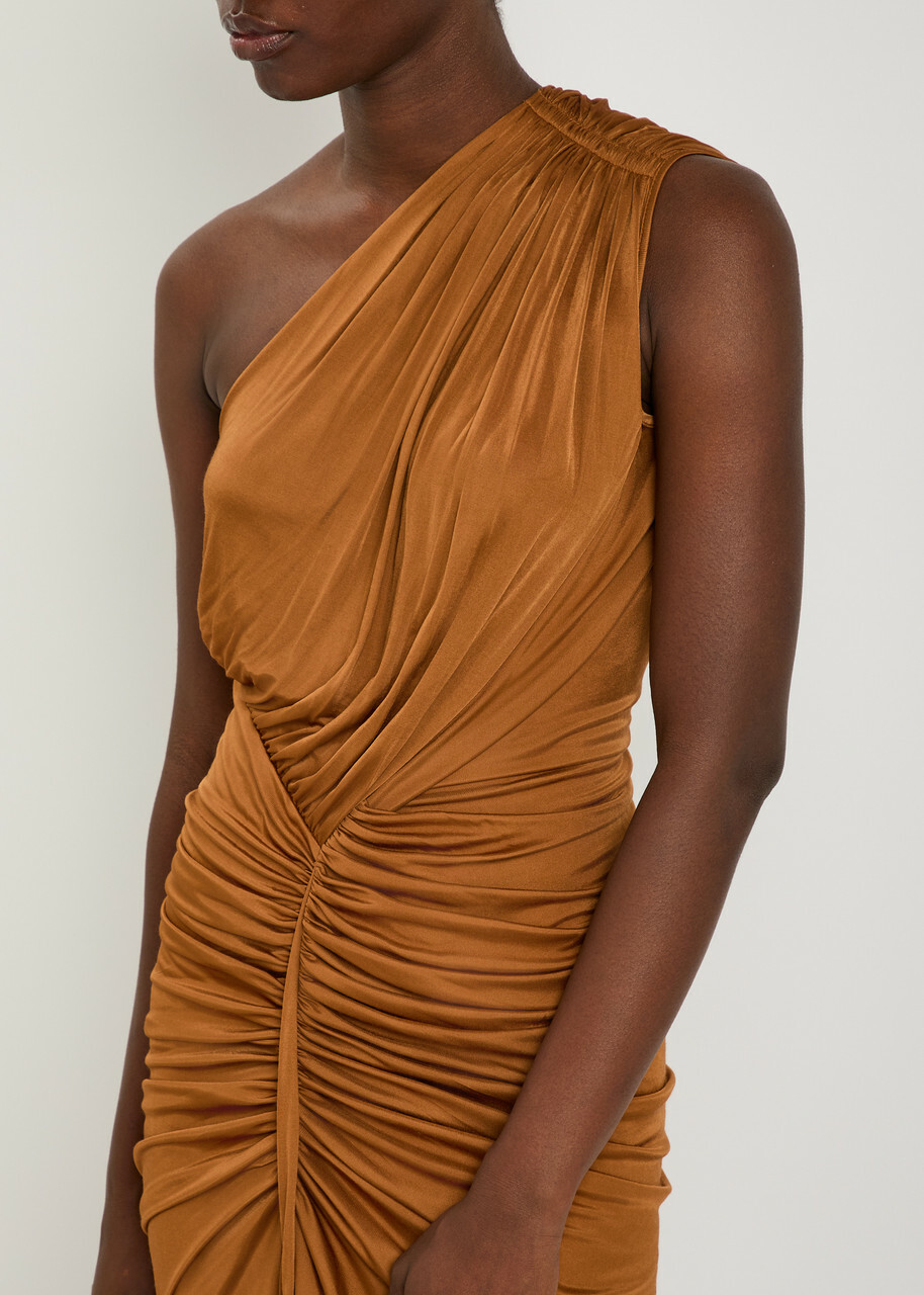 Rick Owens Lilies Avra Gathered One-shoulder Jersey Gown Tan