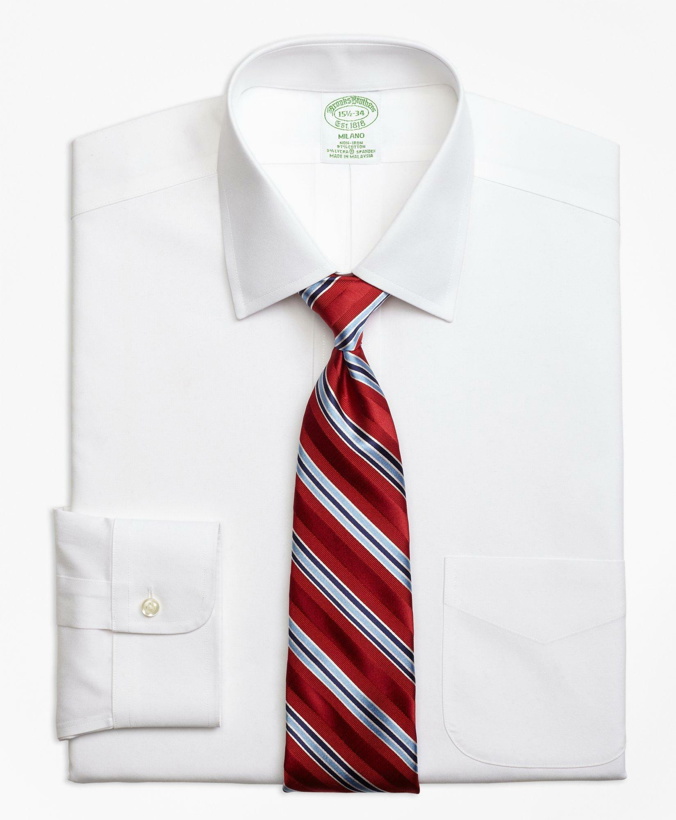 Photo: Brooks Brothers Men's Stretch Milano Slim-Fit Dress Shirt, Non-Iron Pinpoint Spread Collar | White
