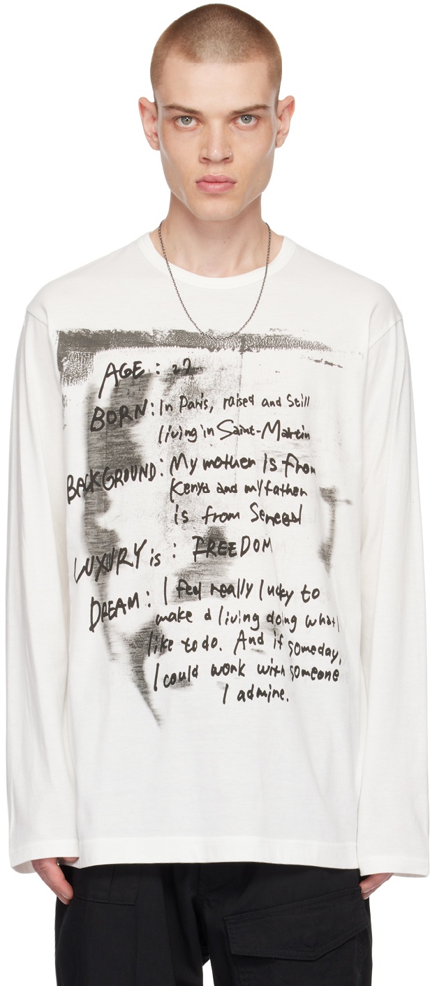 Yohji Yamamoto White Printed Long Sleeve T-Shirt Yohji Yamamoto