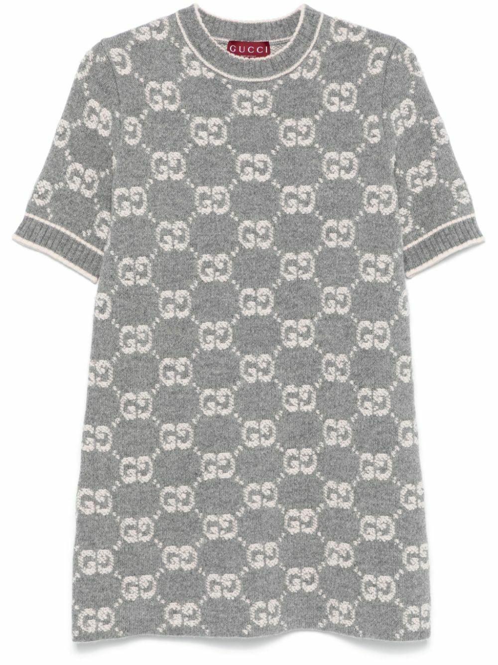 GUCCI★素敵！GG PERFORATED RED WOOL SHORT SLEEVES DRESS Gucci Size S GG Monogram Perforated Red Wool Short Sleeve
