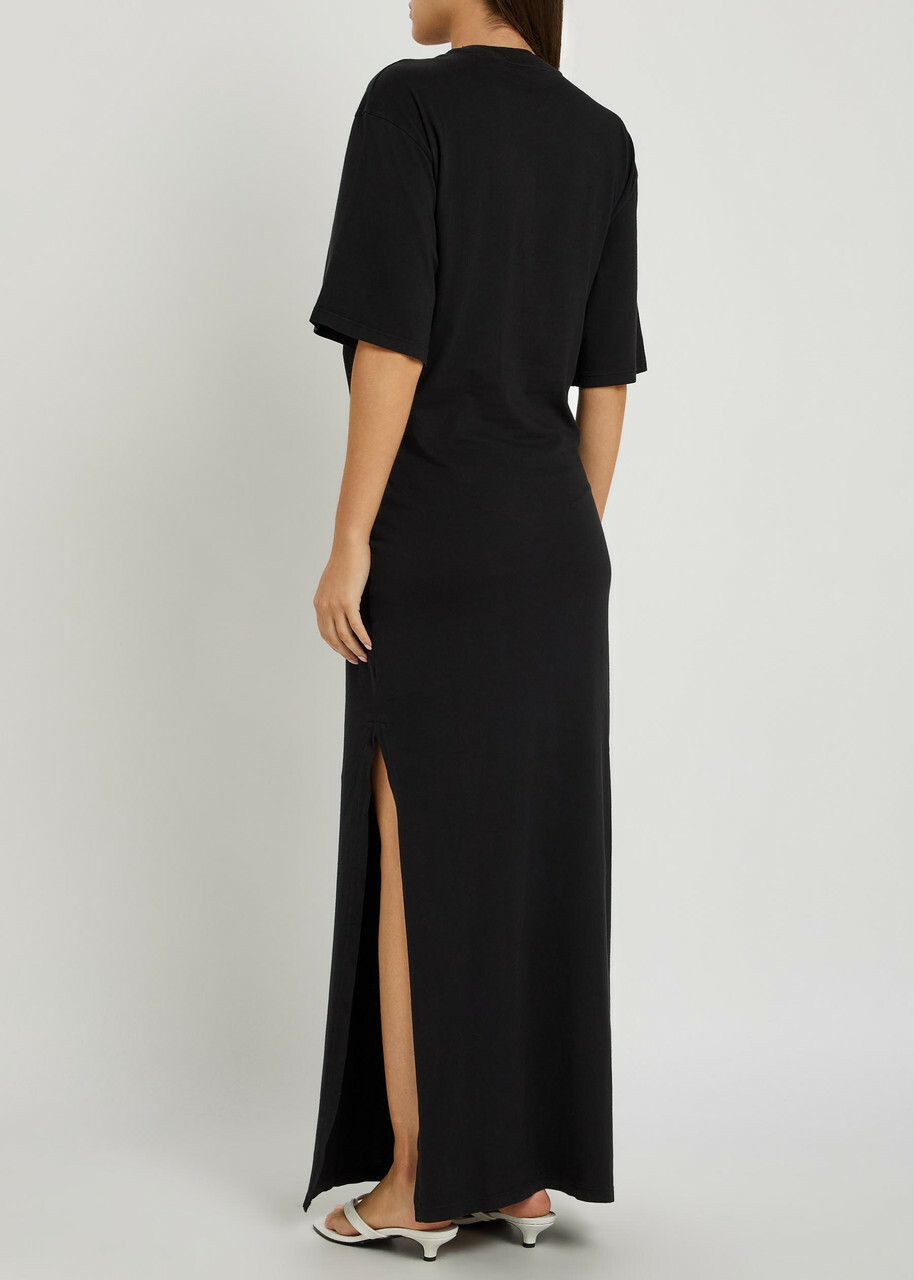 Agolde Zanna Gathered Cotton Maxi T-shirt Dress Black