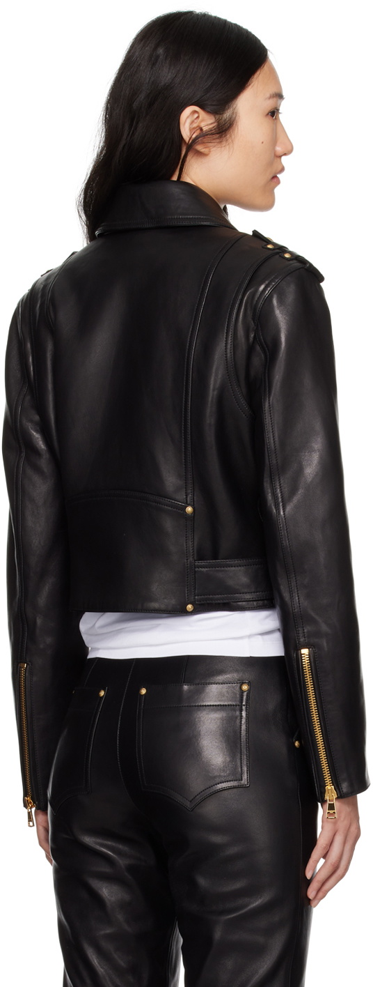 Balmain Black Zipped Leather Biker Jacket