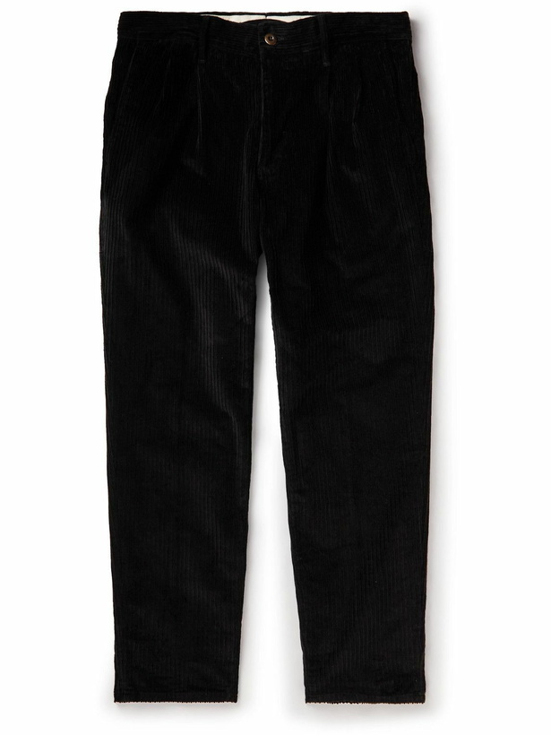 Photo: Incotex - Tapered Pleated Cotton-Blend Corduroy Trousers - Black