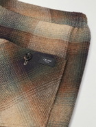 CELINE - Wide-Leg Pleated Checked Wool-Flannel Trousers - Brown