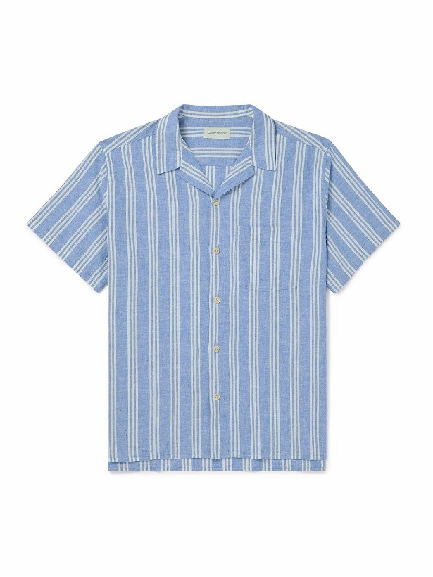 Photo: Oliver Spencer - Camp-Collar Striped Cotton and Linen-Blend Shirt - Blue