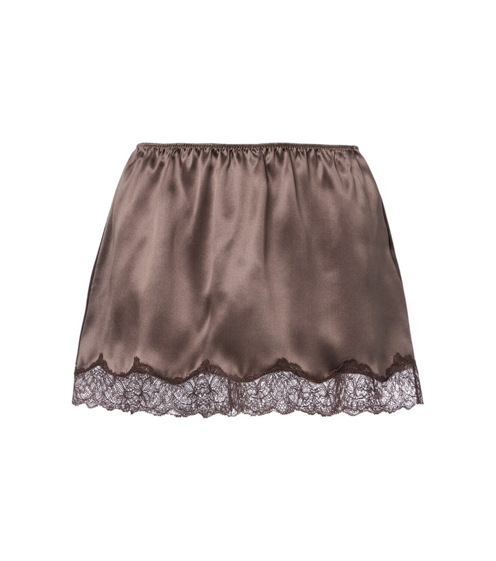 Photo: Magda Butrym Lace-trimmed silk satin miniskirt
