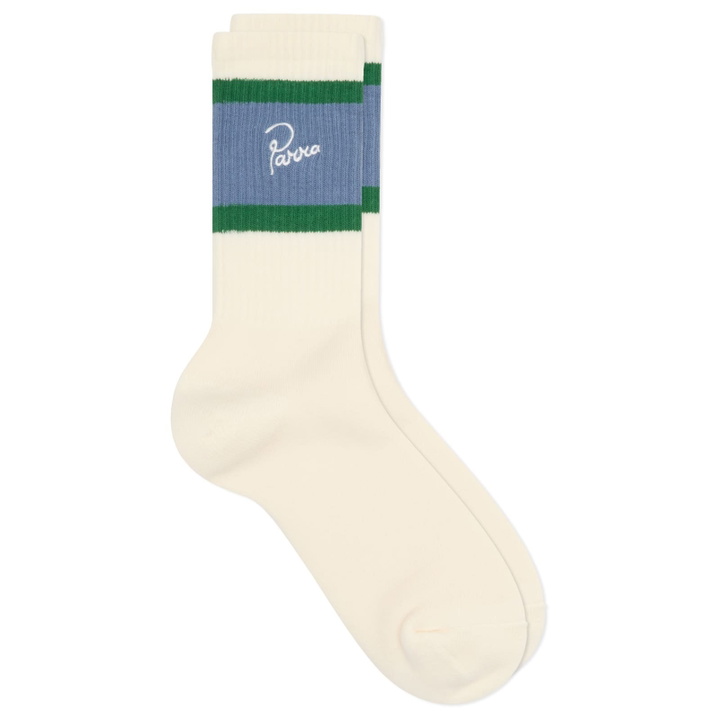 Photo: By Parra Men's Signature Striped Crew Socks in White/Green 