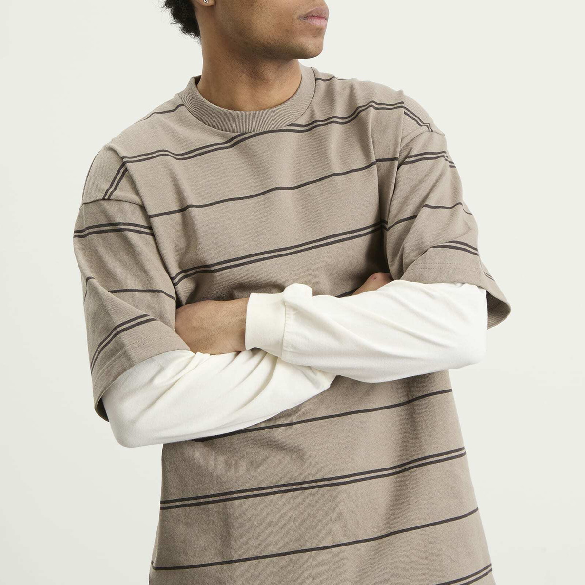 Comme des Garçons Homme Men's Horiztonal Stripe Long Sleeve Top in Off-White/Beige X Black