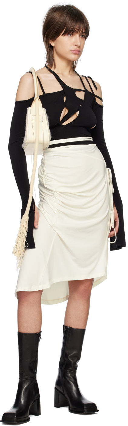 SRVC Off-White Ruched Midi Skirt