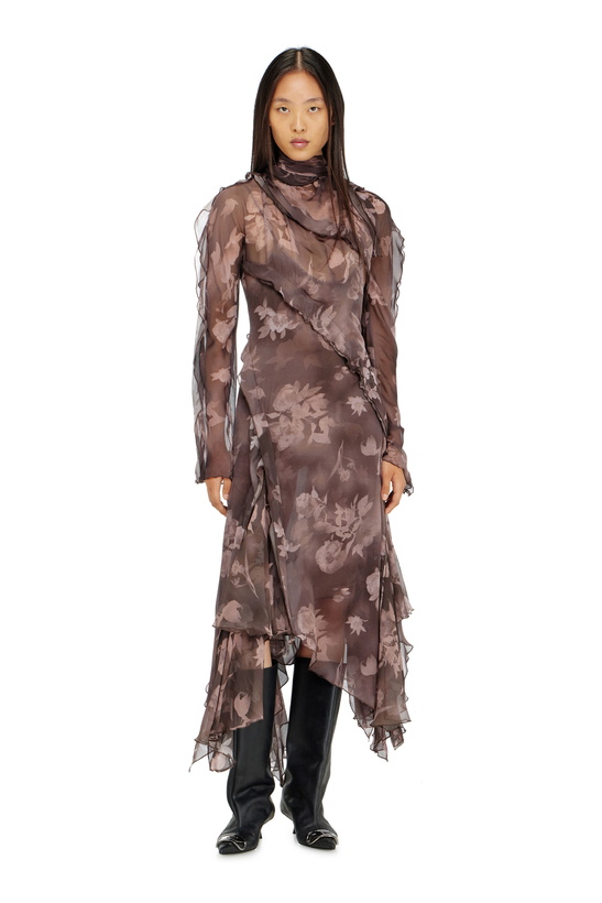 Photo: Diesel Asymmetric midi dress in chiffon and silk-crepe - Dresses Womens in Brown