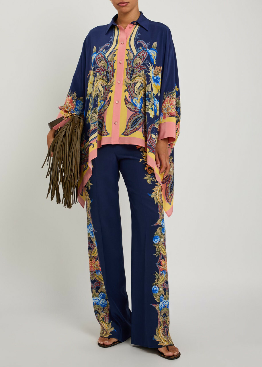 Etro Printed Asymmetric Silk Shirt Multicoloured