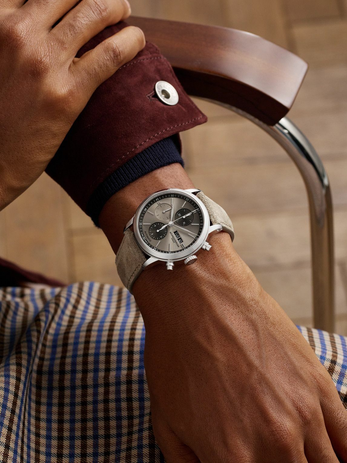 Baume & Mercier - Classima Automatic Chronograph 42mm Stainless Steel and Suede Watch, Ref. No. 10782