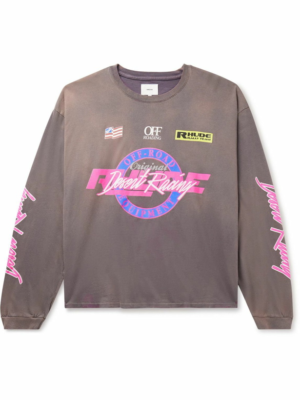 Photo: Rhude - Desert Racing Logo-Print Cotton-Jersey T-Shirt - Gray