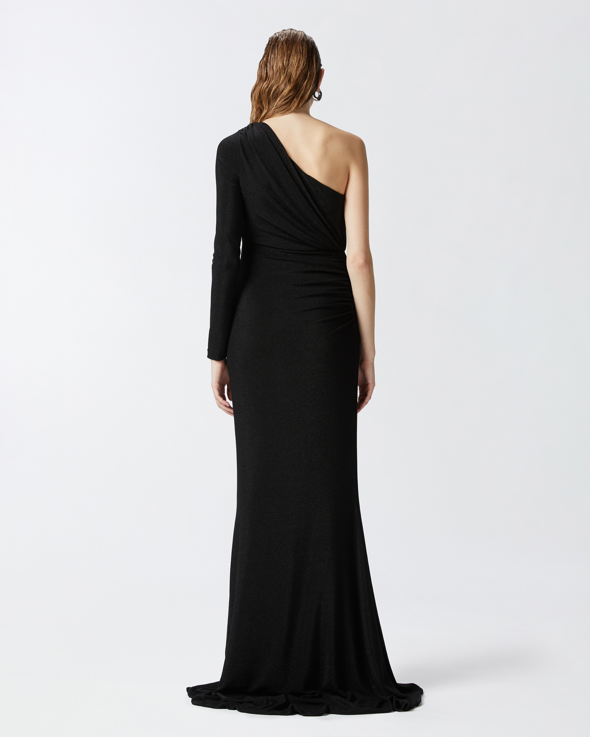 Pinko Elegant Metallic Jersey Dress With Draping Black/Lurex