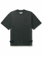 Sacai - Grosgrain-Trimmed Button and Zip-Detailed Cotton-Jersey T-Shirt - Gray