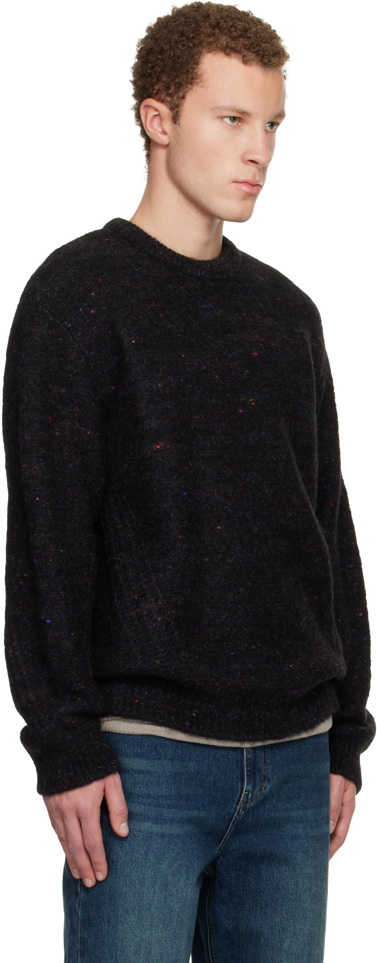 WOOYOUNGMI Black Stitch Line Round Neck Sweater