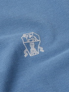 Brunello Cucinelli - Logo-Print Cotton-Piqué Polo Shirt - Blue