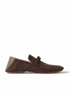 Bottega Veneta - Knot-Detailed Leather-Trimmed Textured-Nubuck Loafers - Brown