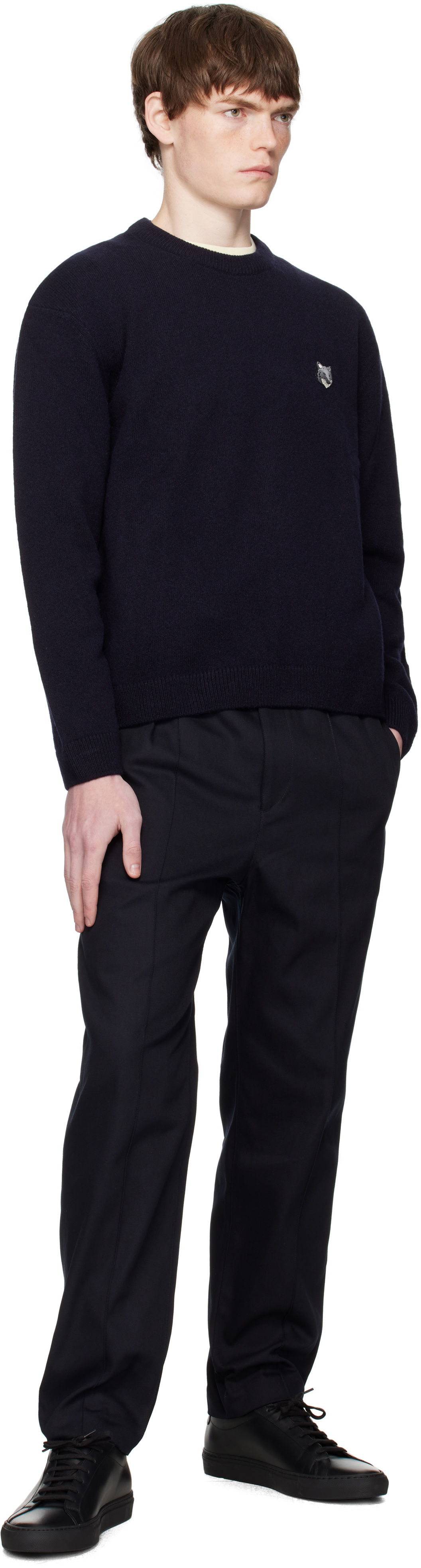 Maison Kitsuné Navy Fox Head Lambswool Comfort Sweater