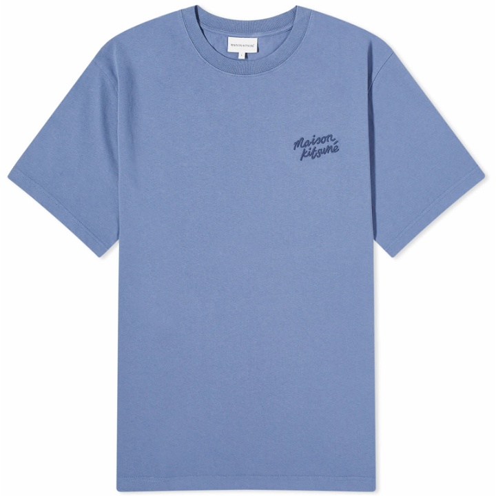 Photo: Maison Kitsuné Men's Mini Handwriting Comfort T-Shirt in Storm Blue