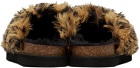 Palm Angels Beige & Black Leopard Slippers