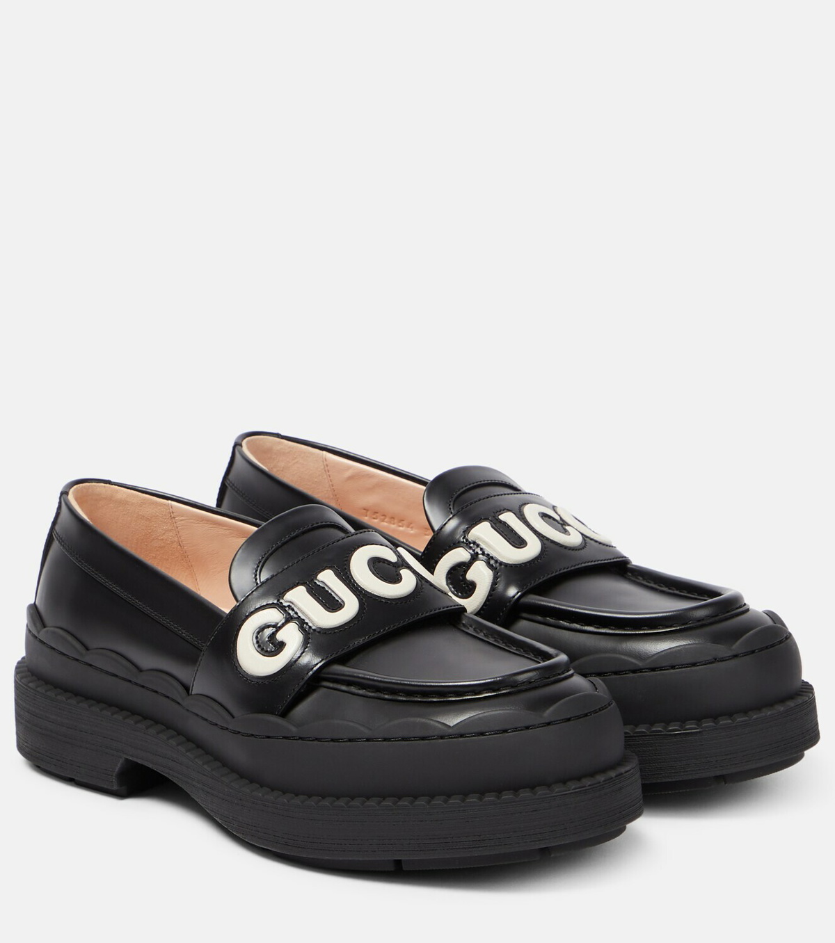 Gucci Sylvie Gold Tone Chain Loafers Black Leather