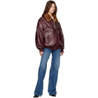 Rabanne Burgundy Textured Leather Bomber Jacket