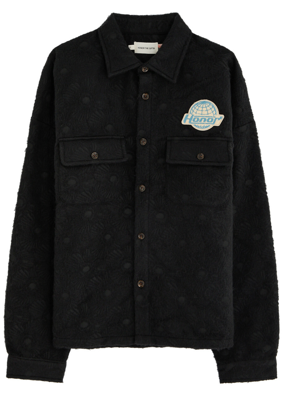 Honor The Gift Floral Jacquard Brushed-knit Overshirt Black
