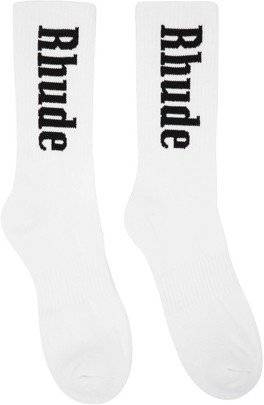 Photo: Rhude White & Black Vertical Logo Socks