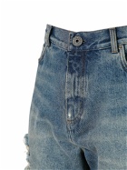 BALMAIN - Destroyed Denim Cotton Shorts