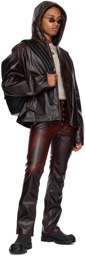 Diesel Burgundy P-Revol Faux-Leather Trousers