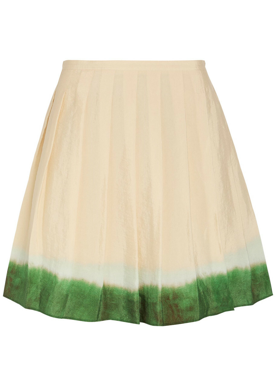 Vince Dip-dye Pleated Woven Mini Skirt Cream