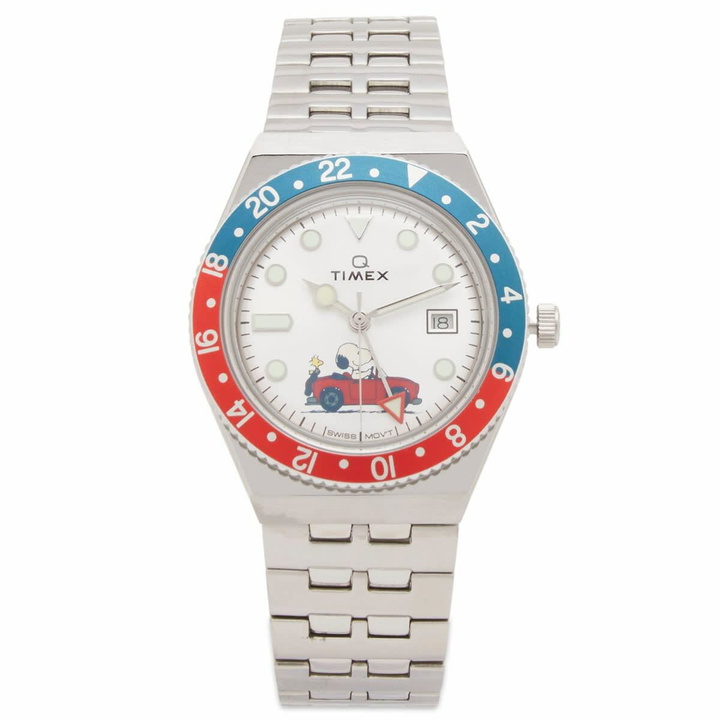 Photo: Timex x Peanuts Q GMT Watch in Silver 
