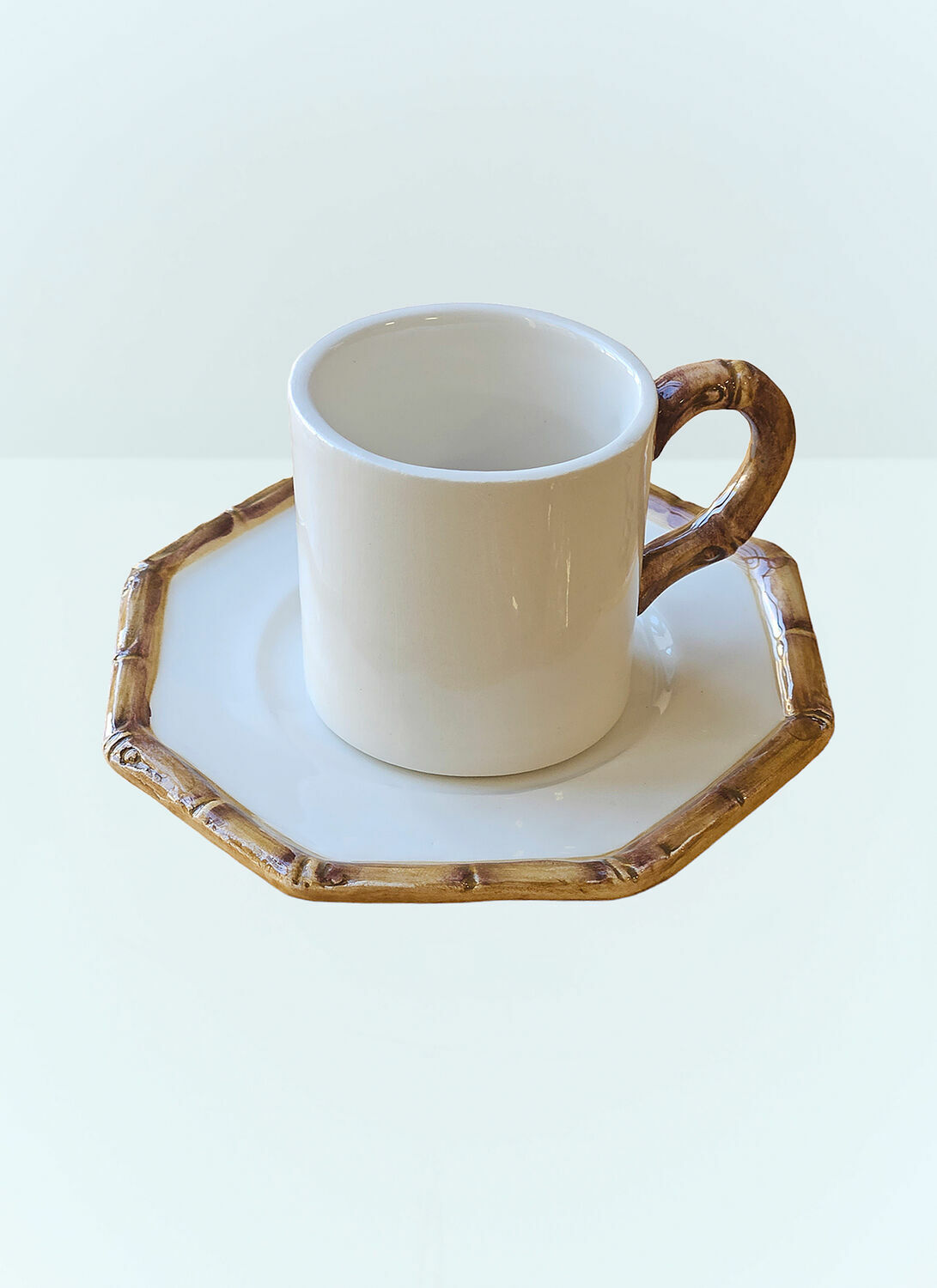 Les-Ottomans Set Of Two Bamboo Coffee Cups And Saucers