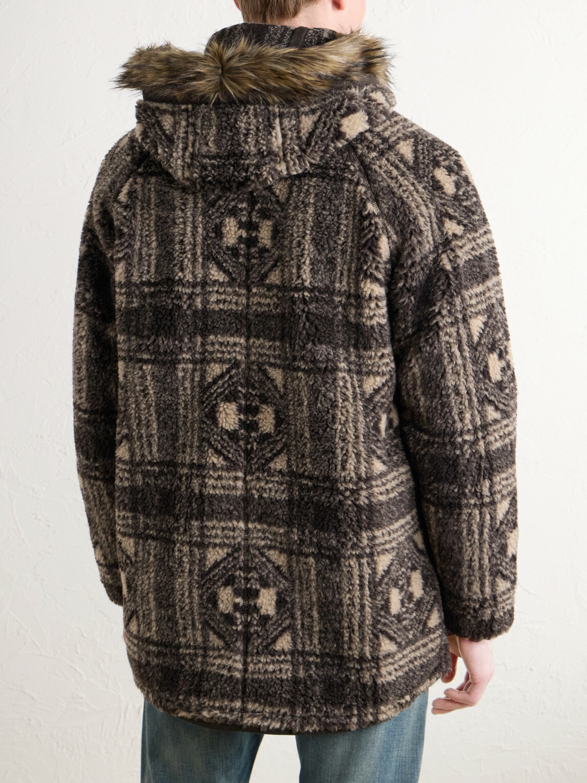 RRL - Hooded Plush-Trimmed Fleece Jacket - Brown