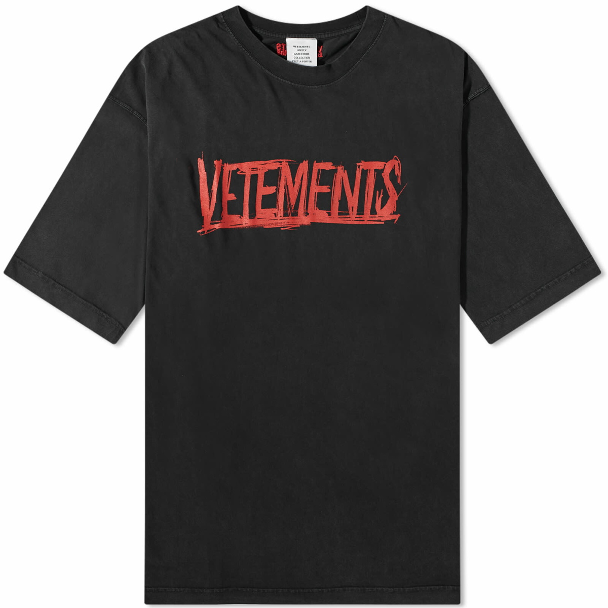 Vetements Men's World Tour Logo T-Shirt in Washed Black Vetements