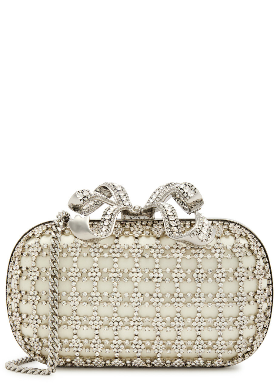 Self-portrait Bow Crystal-embellished Satin box Clutch - Cream - One Size