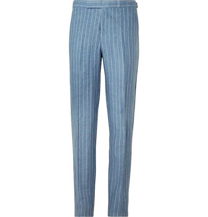 Photo: Richard James - Striped Linen Suit Trousers - Blue