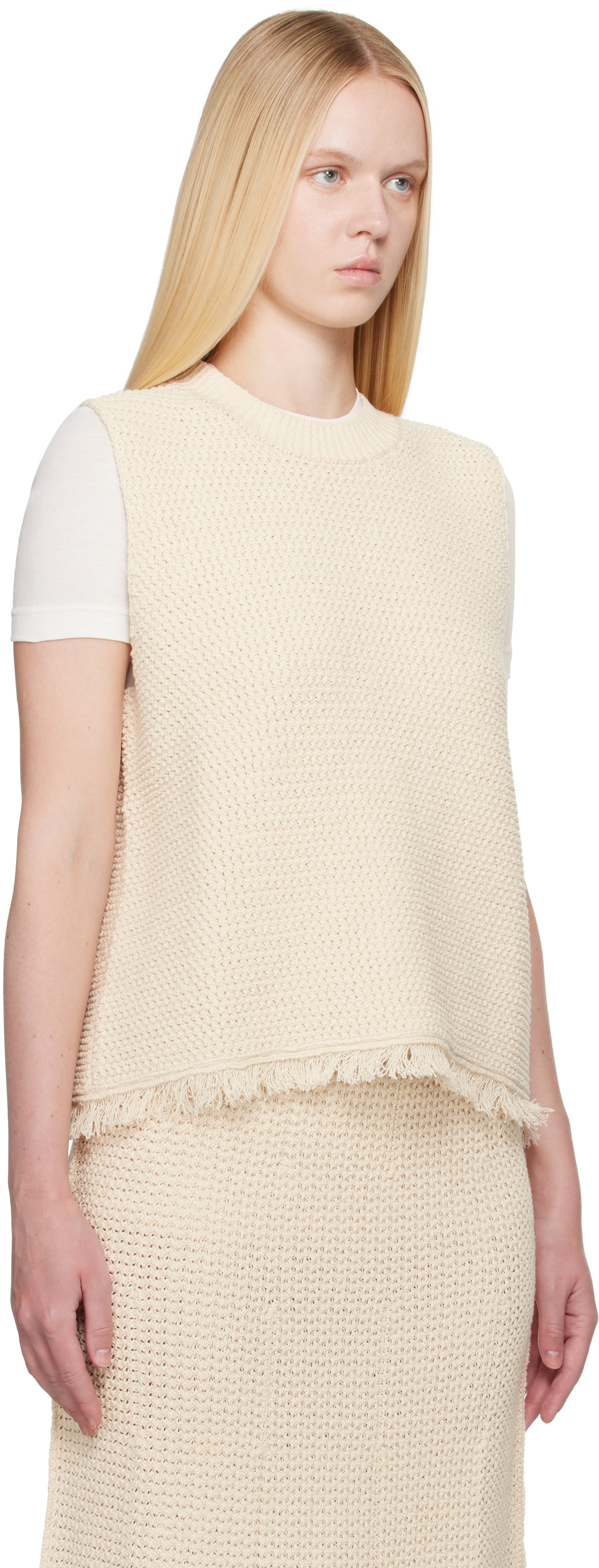 Studio Nicholson Off-White Fray Knit Vest